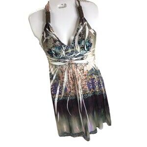Size S Christina Love Dress Halter Colorful Embellished boho beach stretch